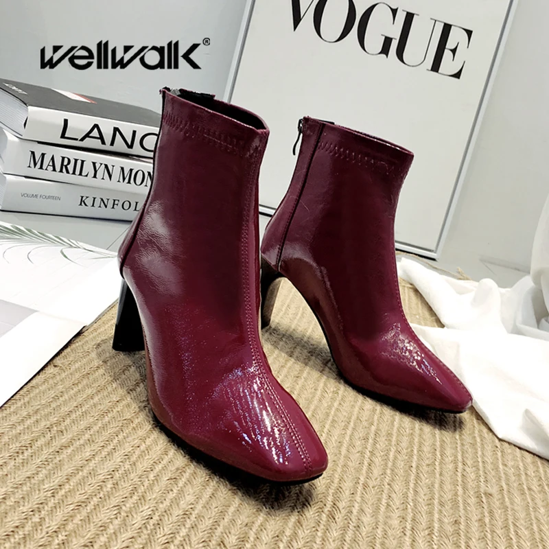 Лакированные ботильоны женская обувь на каблуке Простые модельные короткие