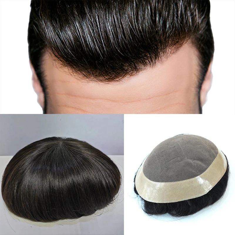 6*8 Men Wig Natural Human Hair Replacement System Men Hair Wig Natural Male Wig Toupee Men Mono Base Men's Capillary Prothesis