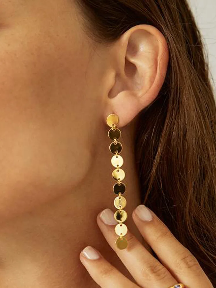 

HUIDANG Fashion Gold Color Round Disc Long Drop Earring - BOHO Statement Dangle Earrings for Women