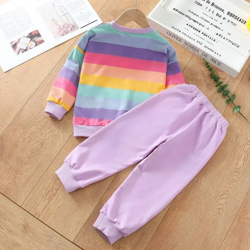 

Baby Girl Clothing Sets Rainbow Striped Causal Sweatshirt Full T-Shirt and Pants 2PCS Spring Autumn Sport Kids Children Suits