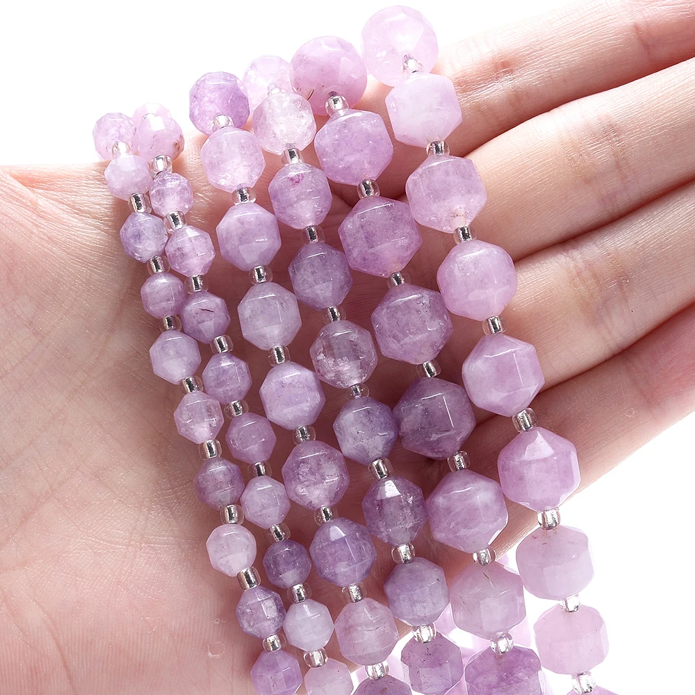 Бусины из натурального камня оливковые граненые фиолетовые кристаллы кварцевые