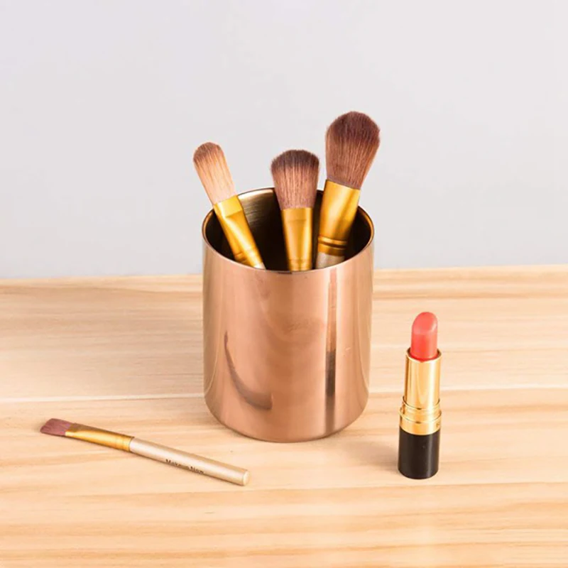 

2Pcs Stable Rustproof Stainless Steel Cylinder Pen Pencil Makeup Brushes Holder Flower Arrangement Storage Container