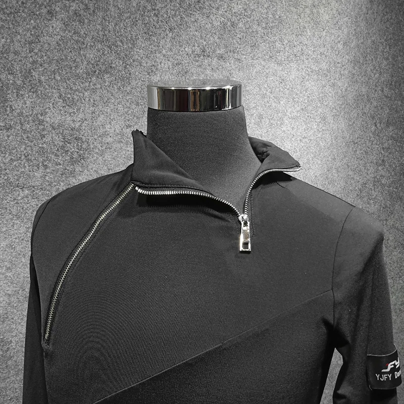 

Latin Dance Shirts Men Black Long Sleeve Fashion Zipper Design Competition Dancing Tops Rumba Cha Cha Samba Tango Male DN4346
