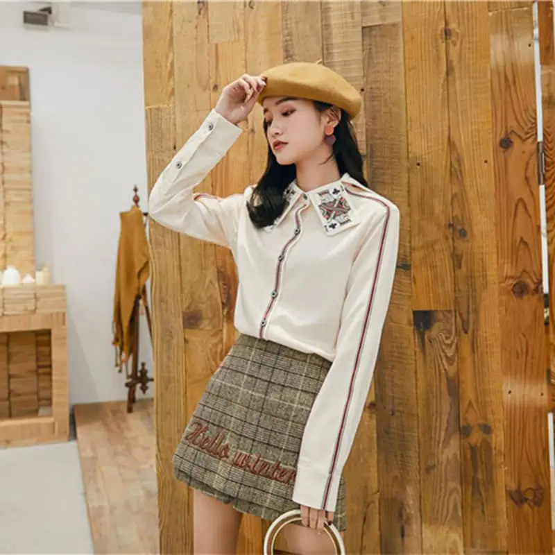 Женская блузка с отложным воротником XITAO свободная повседневная рубашка во