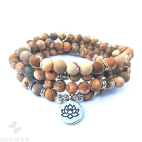 6mm picture stone 108 beads lotus pendant bracelet buddhism unisex ruyi meditation lucky fancy pray cuff