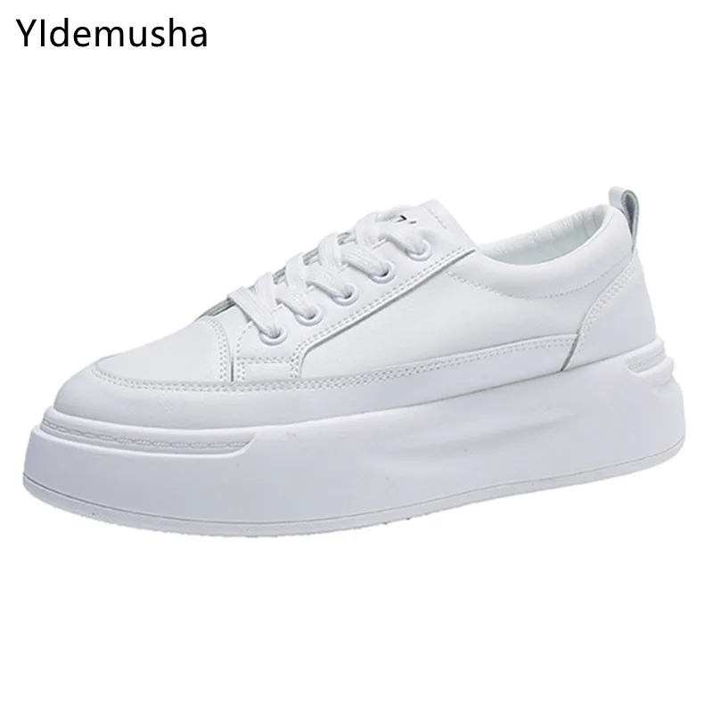 

Женские кроссовки на платформе, белые кроссовки с вулканизированной подошвой, на шнуровке, для бега, 2020