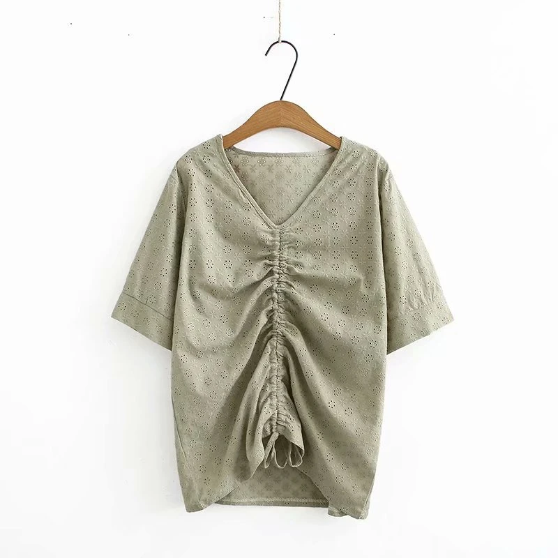 

Plus Size XL-3XL White Green Tops V-neck Floral Embroidery Sexy Shirts Large Size Elegant Tshirts