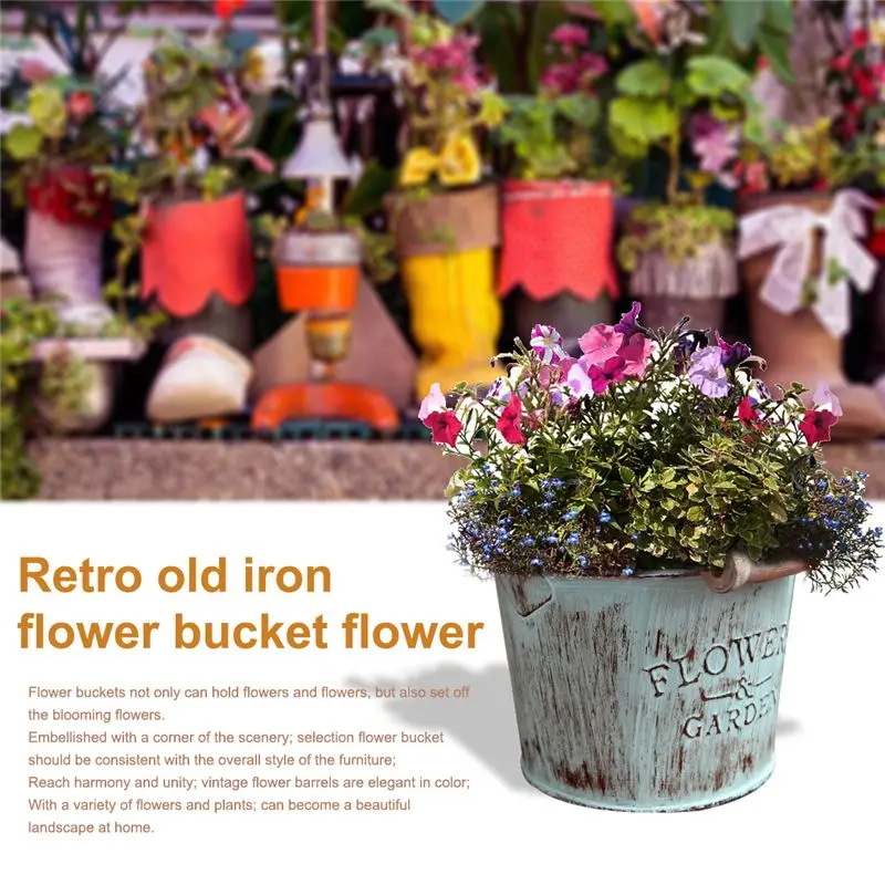 

Hot Sale Country retro old metal flower bucket flower creative home desktop decoration metal craft iron bucket small flower pot