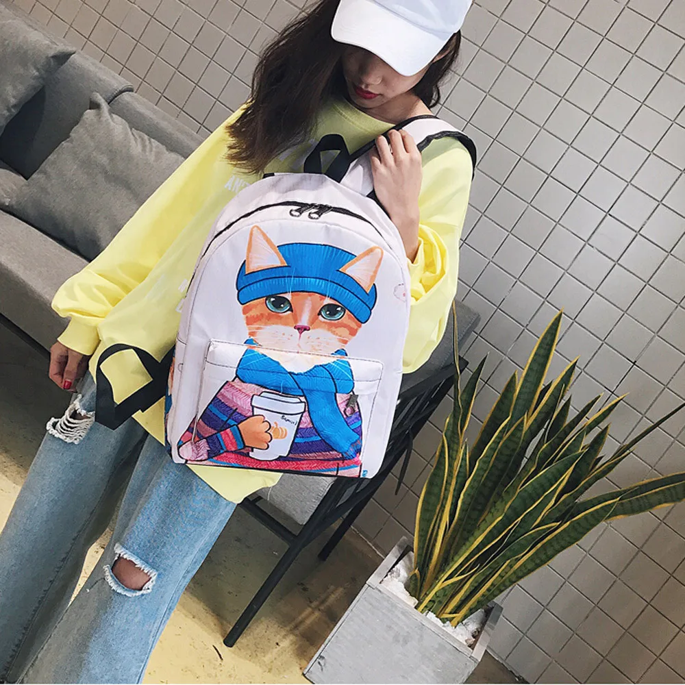 Женский тканевый рюкзак WEIXIER дизайнерский с принтом милого кота в Корейском