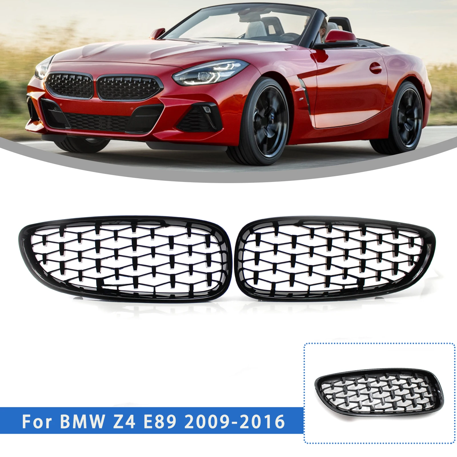 

1 Pair Car Front Bumper Diamond Style Kidney Grille Replacement Gloss Black Racing Grills For BMW E89 Z4 2009-2016 Car Styling