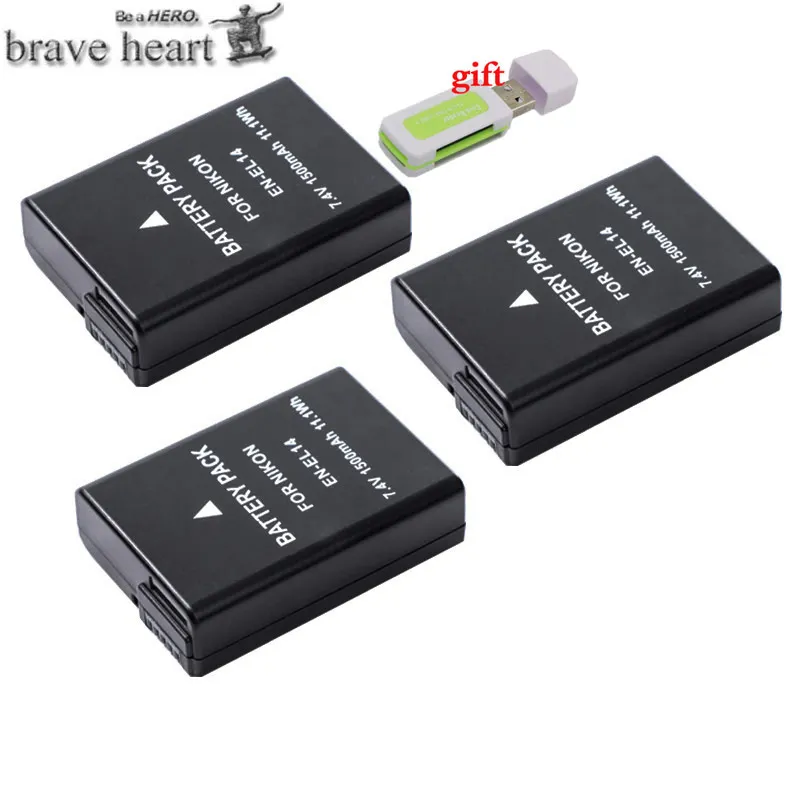 3battery 1500 мА/ч, EN-EL14a RU EL14a EN-EL14 RU EL14 Батарея для Nikon D5300 D5200 D5100 D3300 D3200 D3100 P7100 P7700 P7800 P7000 DF - Цвет: 3battery