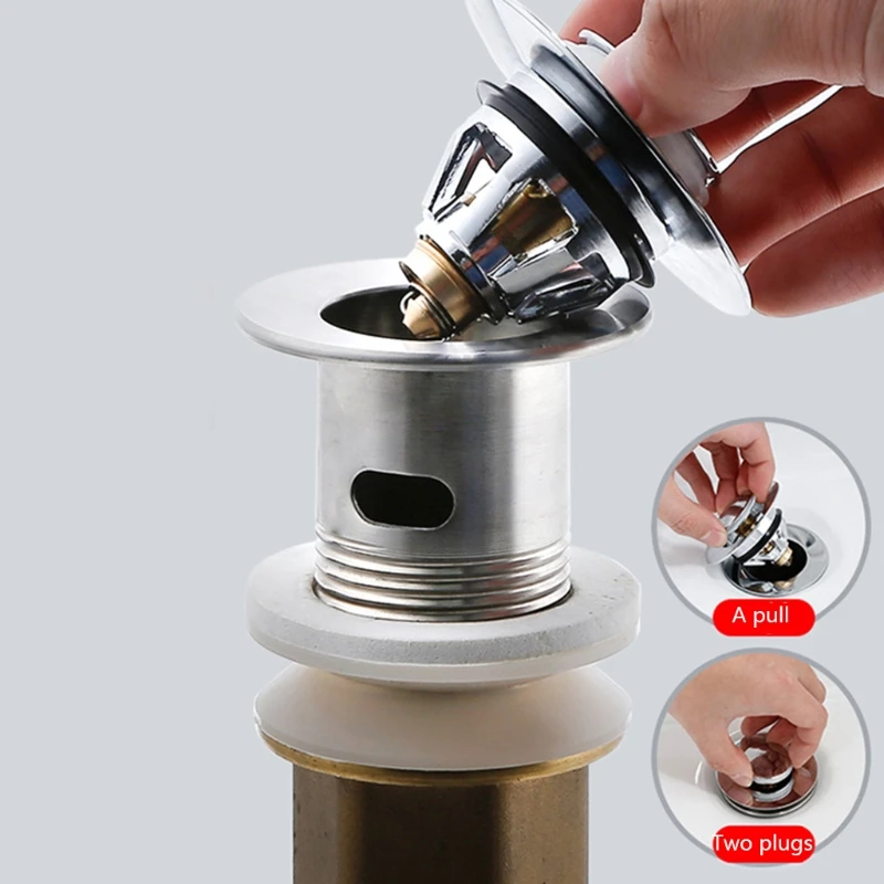 

Wash Basin Bounce Drain Filter Stainless Steel Kitchen Bathroom Plug Pop-up Sink Drain Strainer for Bathroom Ktichen