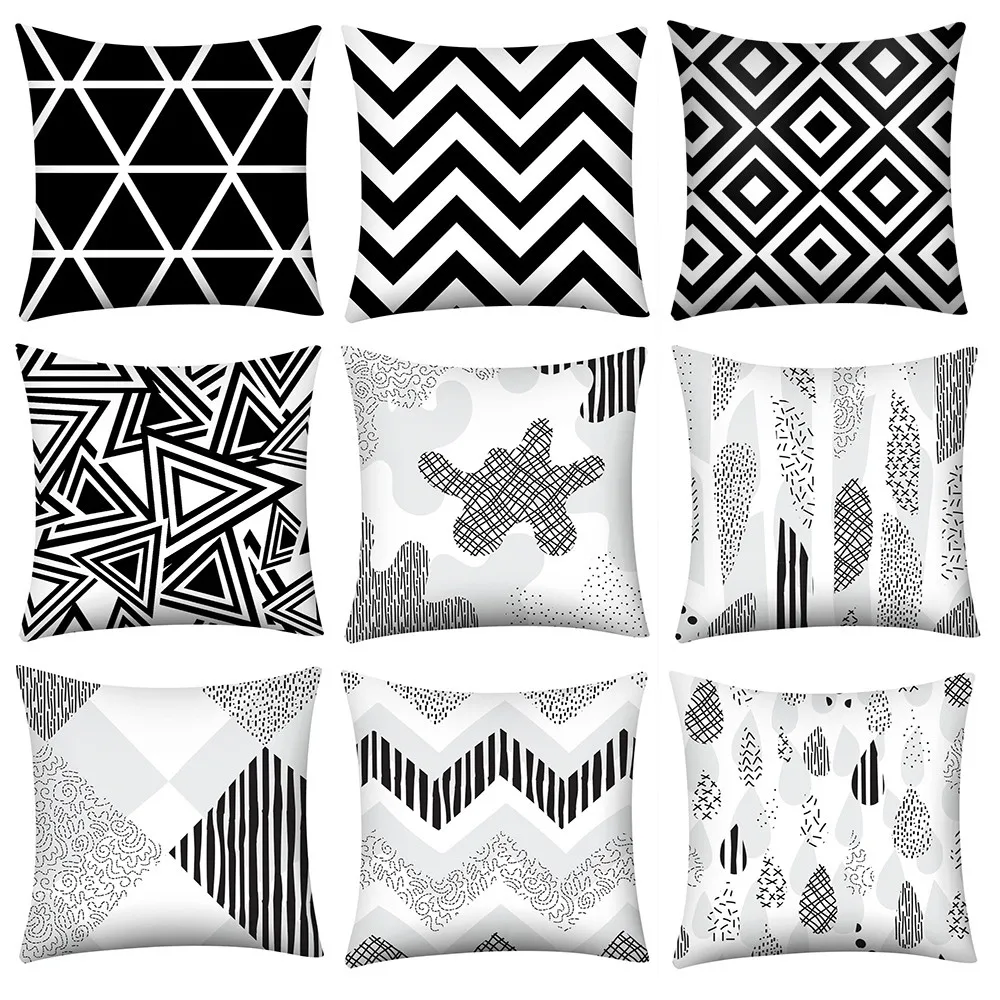 

Geometric Cushion Covers Black White Plaid Stripes Print Pillow Case For Home Chair Sofa Car Home Decoration Pillowcases #W3