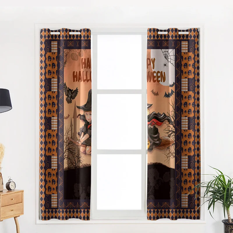 Halloween Witch Bat Texture Lattice Castle Curtains for Living Room Children Bedroom Decor Home Kitchen Products Windows Drapes | Дом и сад