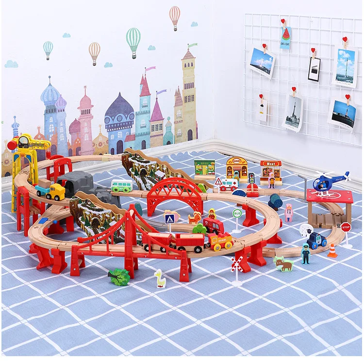 Wooden Train Track Stop Apron Helicopter Set Compatible Wooden Railway Educational Children's Day Gifts