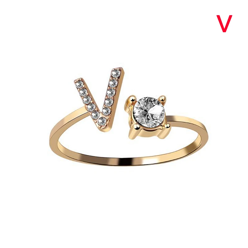 Мода 26 букв кольцо Micro Pave Цирконий золото Цвет кольца для женщин и девочек