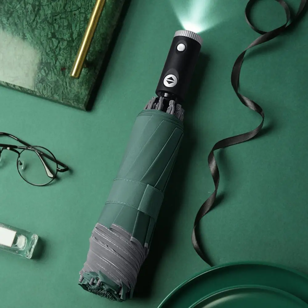 

Automatic Umbrella With Reflective Stripe Reverse Led Light Umbrella Three Folding Inverted 10 Ribs Windproof Umbrellas Travel