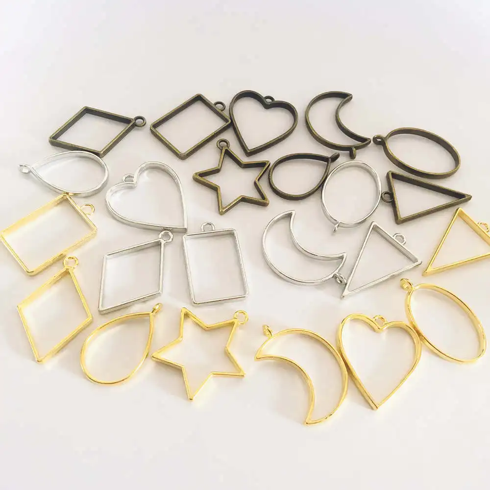 

10Pcs Mixed Metal Geometric Frame Hollow Bezel Pendant Charm UV Epoxy Resin Crafts Tools For DIY Jewelry Making Accessories