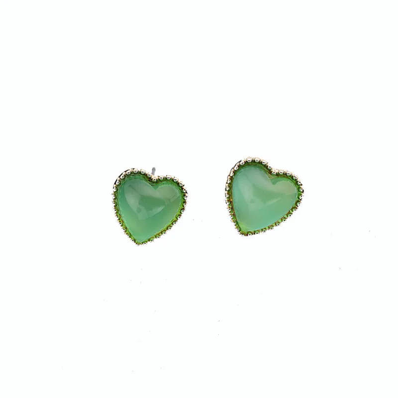 

Mini Heart Resin Cats Eye Stone Stud Earrings Lovely Cute Small GeometricCandy Color Stud Earrings