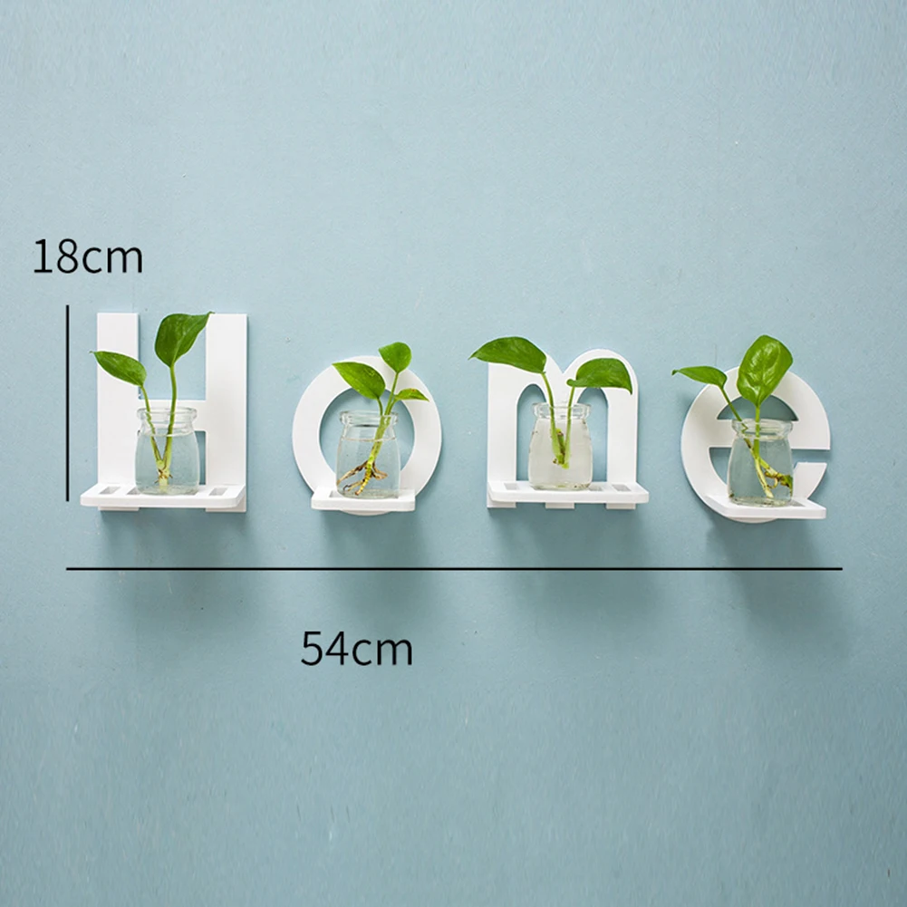 

HOT SALES!!! 4Pcs HOME LOVE Letter Wall Hanging Potted Plant Storage Shelf Holder Room Decor storage holder with 4pcs bottle