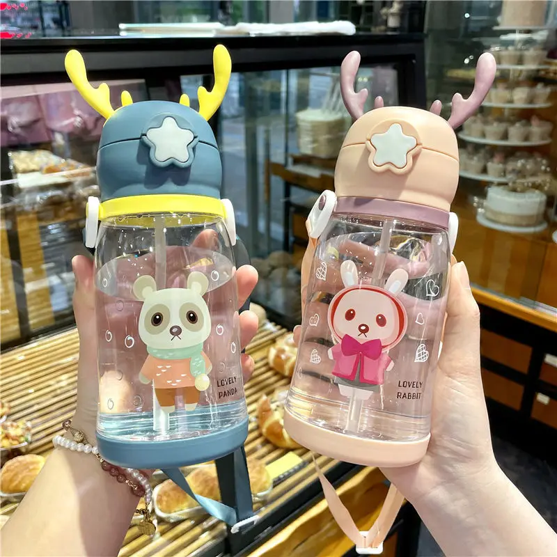 

Korean Children's Straw Cups Drink Cup Outdoor Sports Leisure Leak-proof, Cattle, Kettle, Primary School, Anti-fall, Water Cup