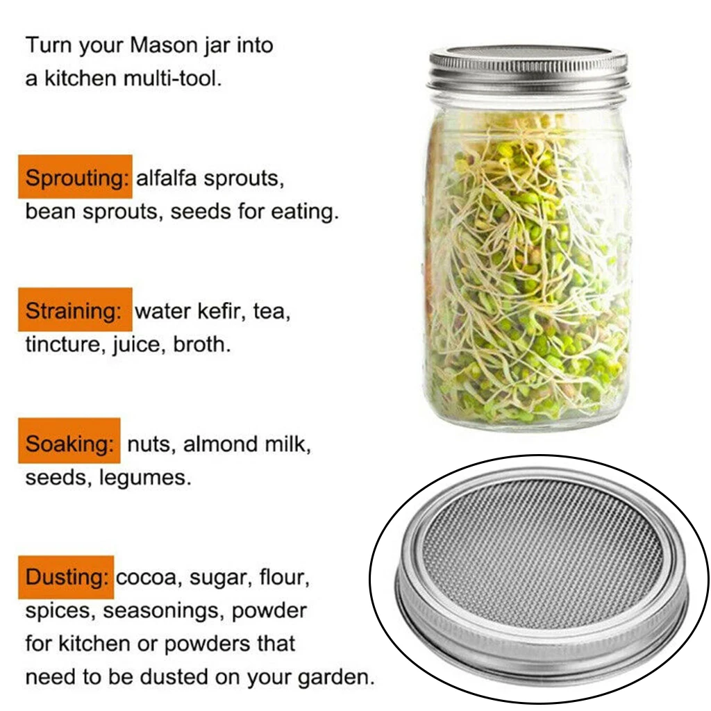 

Split Type Mason Jar Screen Sprouting Filter Lid Cover Seed Sprout Set