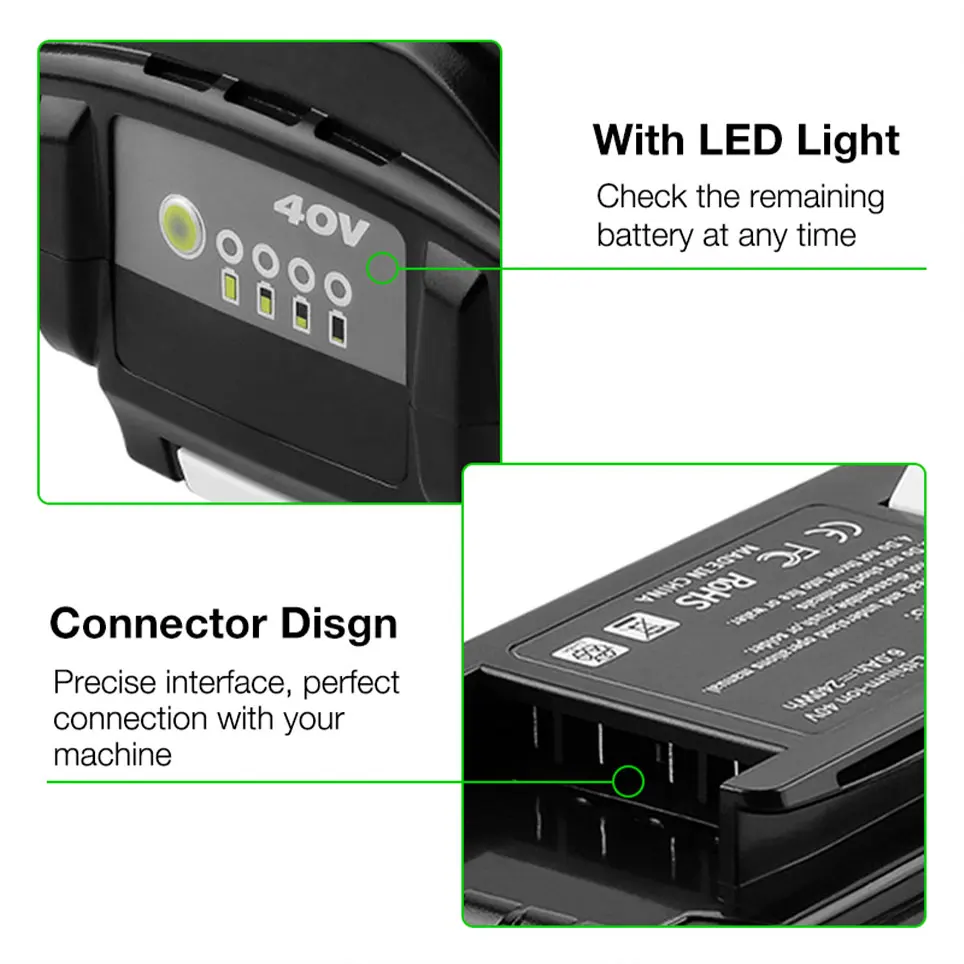 

2021 40V 6000mAh Li-ion replacement rechargeable battery, suitable for Ryobi OP4060 OP4030 OP4026 RY40200 OP4040 RY40430