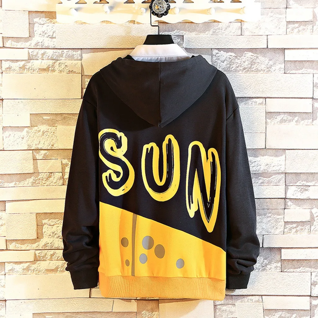 Мужские худи Толстовка с капюшоном 2019 Повседневная Лоскутная буквенным принтом