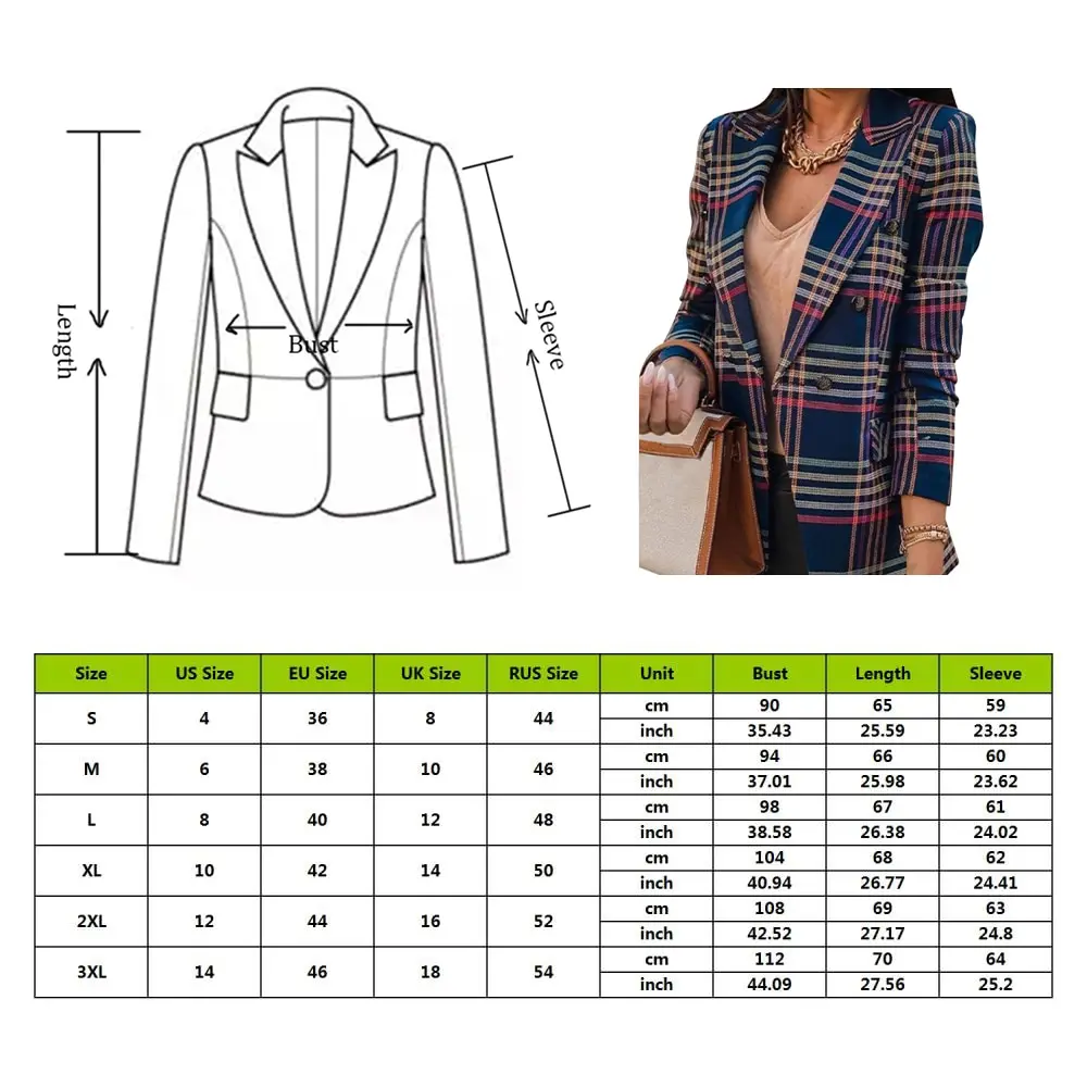 

Autumn Checked Suit Jacket Women Check Double-breasted Slim Casual Blazers Female 2020 Office Ladies Top Clothes