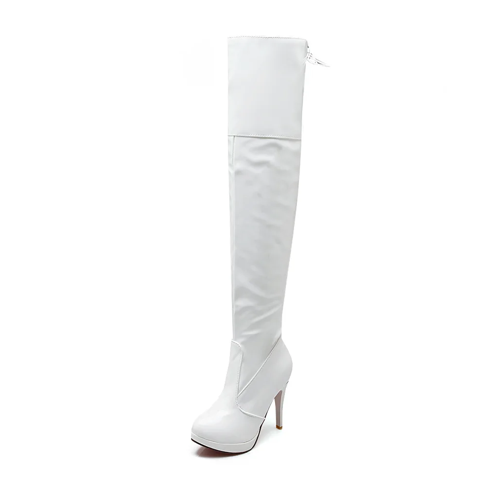 

side zipper waterproof platform high heel knee-high boots Winter sexy pu round head