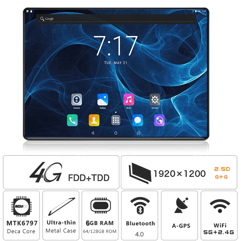 10 дюймов планшетный ПК закаленное 2.5D стекло Deca Core 3G 4G FDD LTE планшет 6 ГБ ОЗУ 128 Гб ПЗУ 1920*1200 ips HD 10 10,1