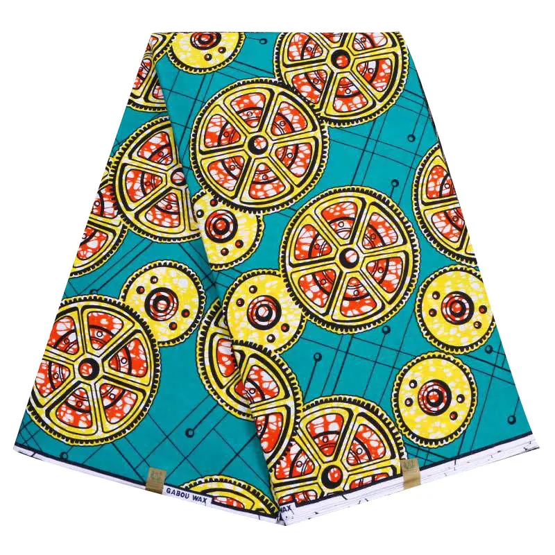 Зеленая желтая африканская ткань хлопок Набивная Ткань простая Геометрическая