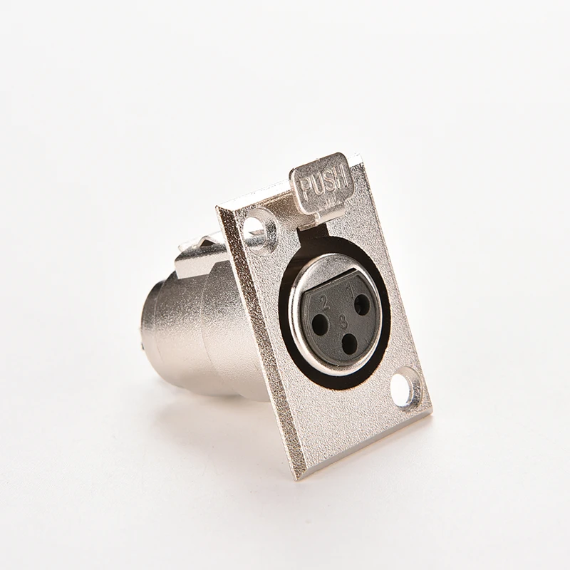 

3-контактный разъем XLR, гнездовой разъем, крепление на панели, корпус квадратной формы, металлический корпус