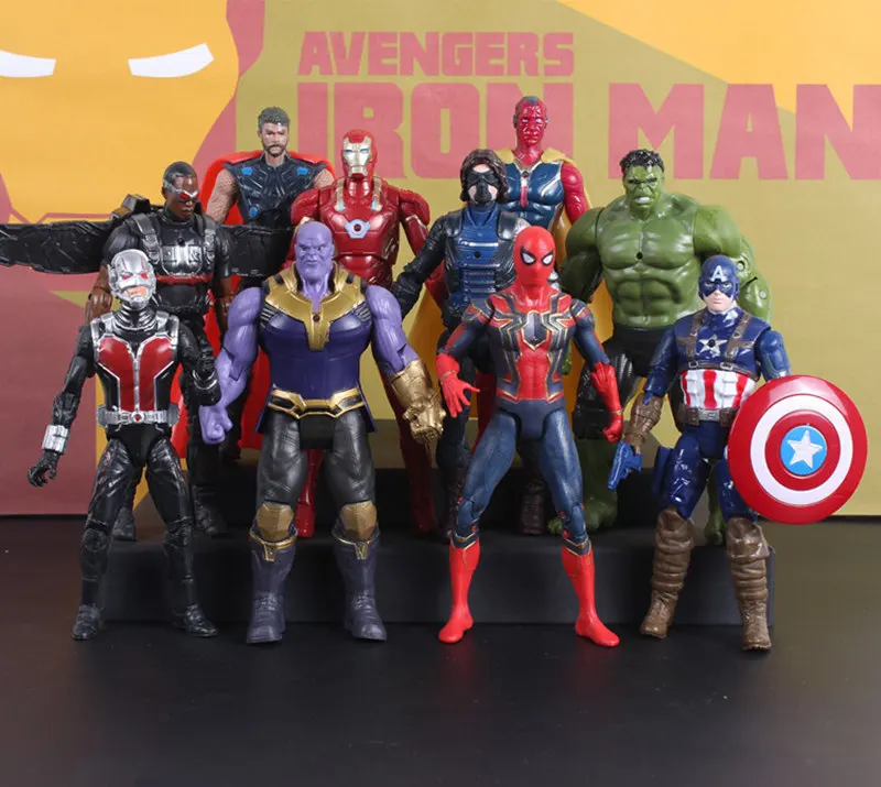 

[VIP] 10pcs/lot Super hero Iron Spider hero Green giant Captain-USA figure PVC statue led light Collection model gift