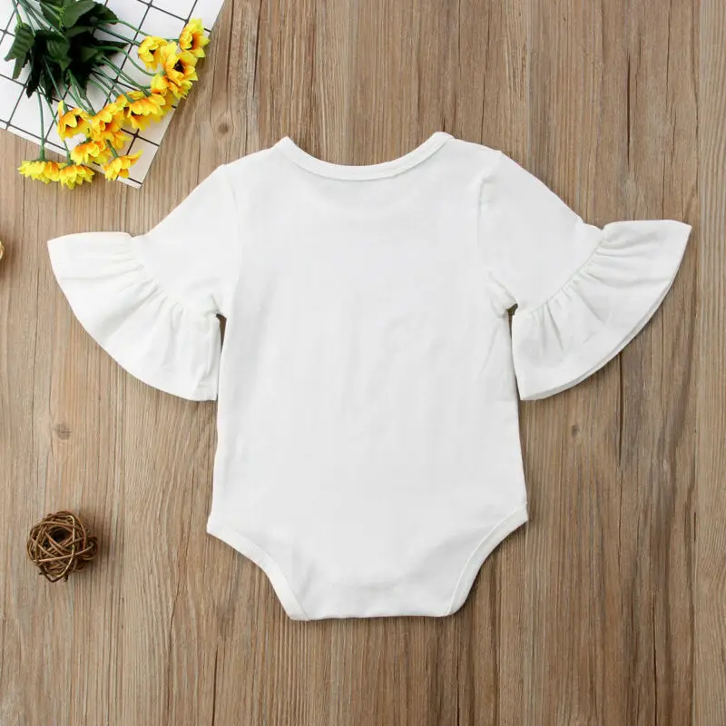 

Cute Newborn Baby Girl Clothes Bodysuits Short Sleeve Ruffles Flare Sleeve Jumpsuit Solid Baby Girl Cotton Clothing