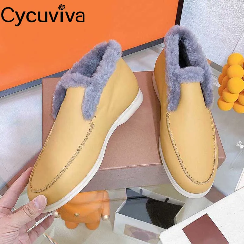 

Real Leather Flat Fur Shoes Women Summer Walk Ankle Boots For Women High Top Winter Wool Snow Boots Women Brand Ballets Boots