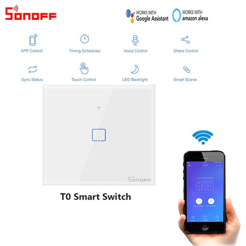 Смарт переключатели SONOFF T0 с Wi Fi 3/2/1 Gang беспроводной переключатель для Alexa Google Home
