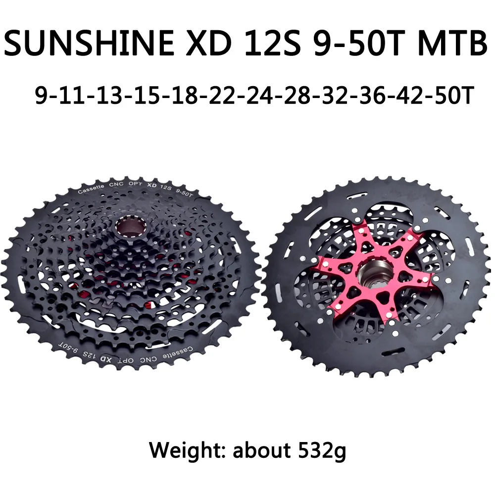 

SUNSHINE 8S 9S 10S 11S 12S MTB Mountain Bike Cassette Freewheel Sprocket Steel 32T/36T/40T/42T/46/50T Flywheel for Shimano SRAM