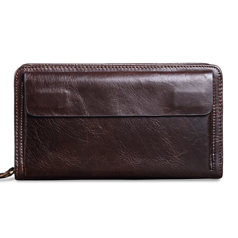 Limited edition Genuine Leather Brand Designer Vintage Long Wallet Card Holder Male Large Purse Cell Phone Clutch Bag New