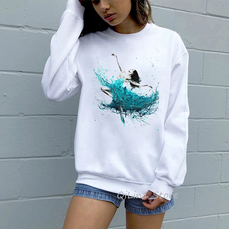 Толстовка Женская с длинным рукавом балетный художественный принт акварелью