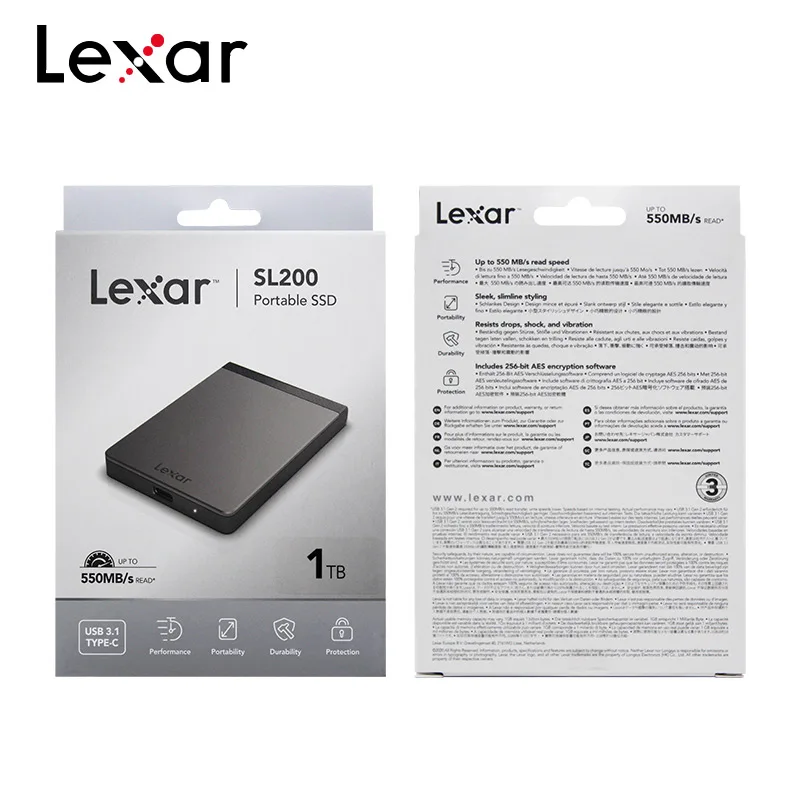 

Lexar SL200 Portable SSD 1TB 2TB External Disk Solid State Disk USB 3.1 TYPE-C High Speed 512GB Mobile Hard Drive For Computer
