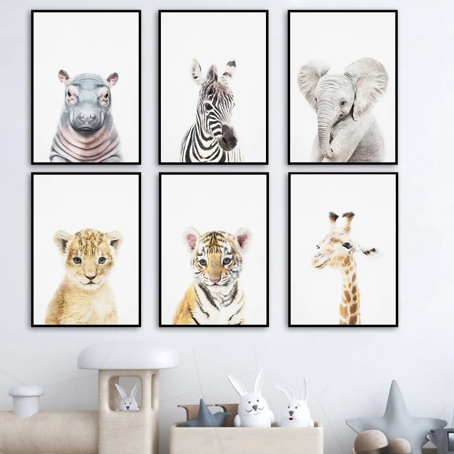 

Cute Jungle Lion Giraffe Tiger Elephant Zebra Nursery Wall Art Print Canvas Painting Nordic Poster Decor Pictures Baby Kids Room