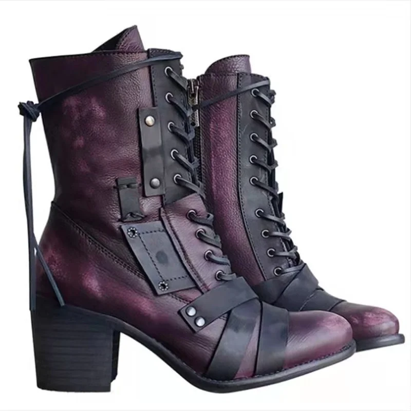 

2021 NWE Women Winter Outdoor Lace-up Ankle Boots Ladies Square Heel PU Boot Casual Booties Woman Zapatos Mujer Plus Size 35--43