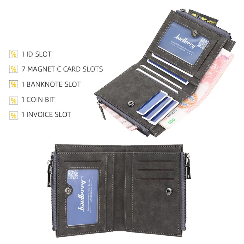 2022 Men Wallets Card Holders Double Zipper Fashion Short Purse PU Leather High Quality Male Gift For Boy | Багаж и сумки