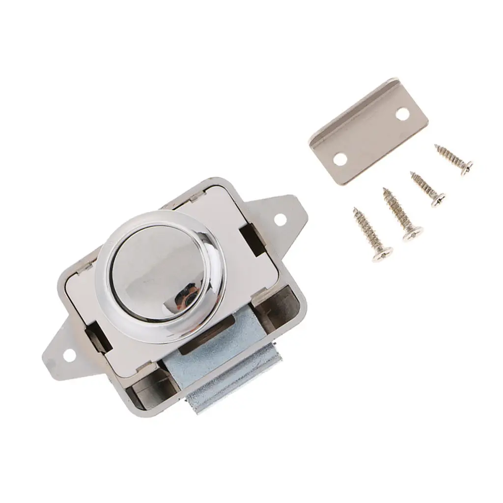 

Keyless Push Button Cabinet Latch for RV Camper - Zinc Alloy Cupboard Caravan Lock - Sliver