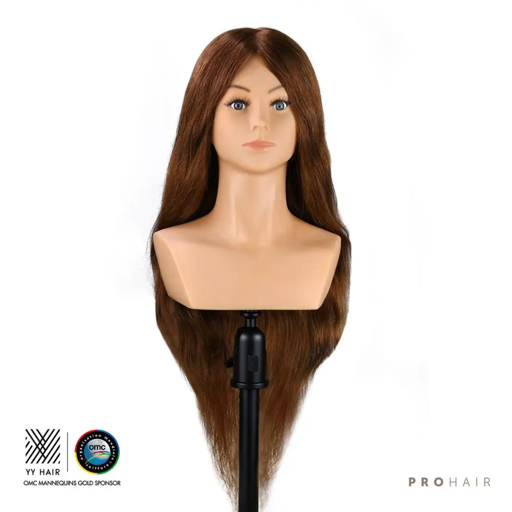 Mannequin Head - 60CM 24'' 100% Human Hair Light Brown Competition Head Hairdressing Doll for Hairdressers