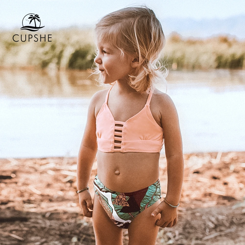 Бикини CUPSHE с принтом розовых листьев на шнуровке высокой талией комплекты для