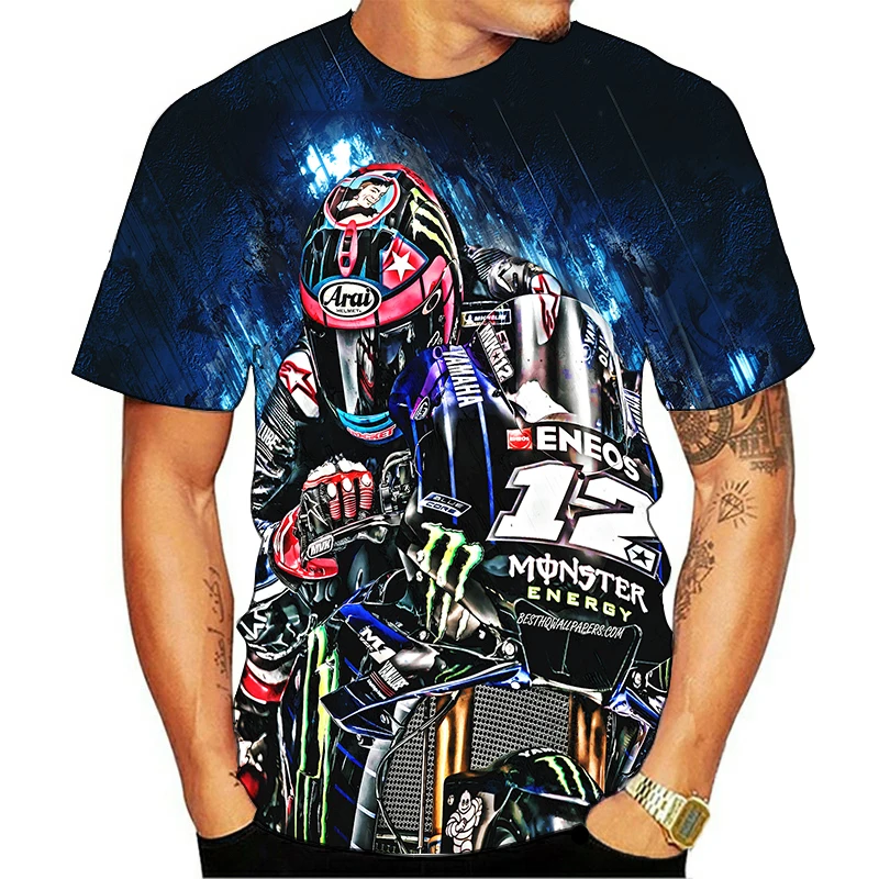 

Summer Men's 3D Motorcycle Rider Print T-shirt Men's Shirt Fun Casual Top White Polyester T-shirt Fashion Short Sleeve