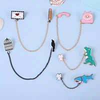 chain animal lapel pins pencil envelope dinosaur telephone cartoon brooches accessories badges jewelry gift women men jewelry