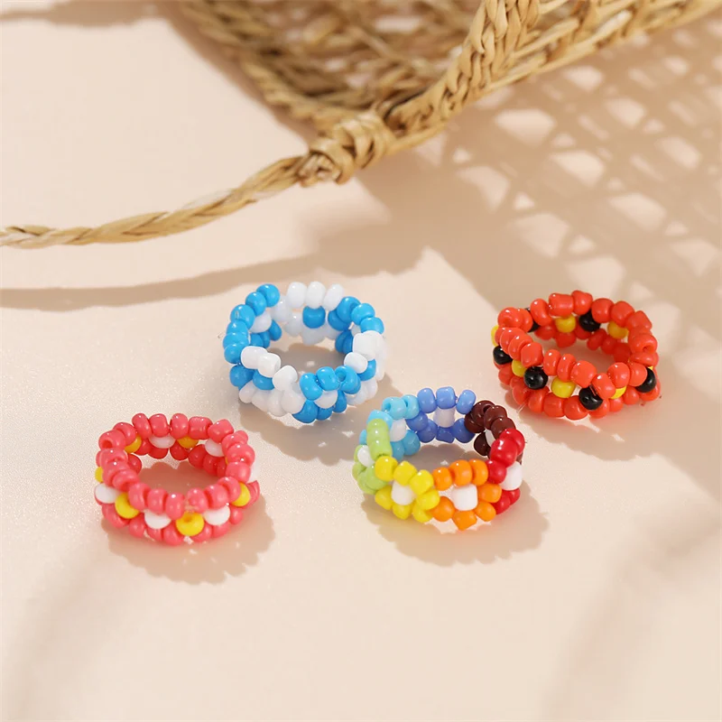 

Bead Ring Fashion Trendy Bohemian Handmade Multi Color Smile Butterfly Rice Beads Ring For Women Girls Jewelry Gift 2021